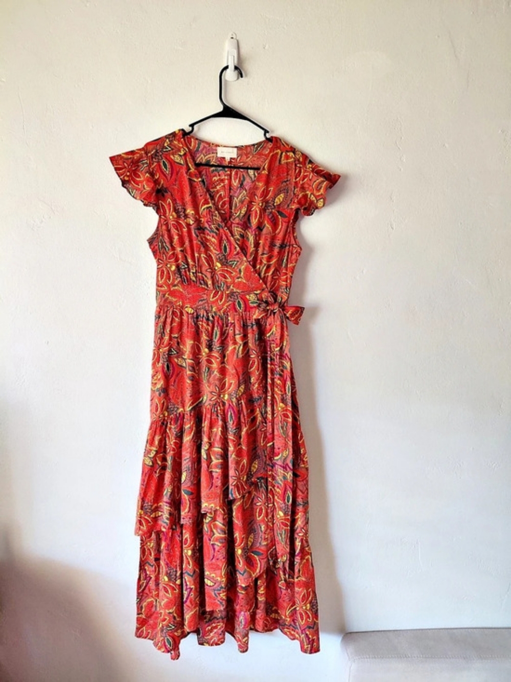 Melloday Orange Paisley Faux Wrap Maxi Dress